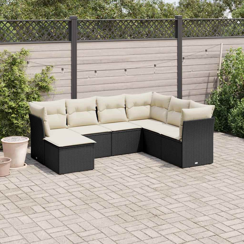 Set De Sofás De Jardín 7 Pzas Con Cojines Ratán Pe