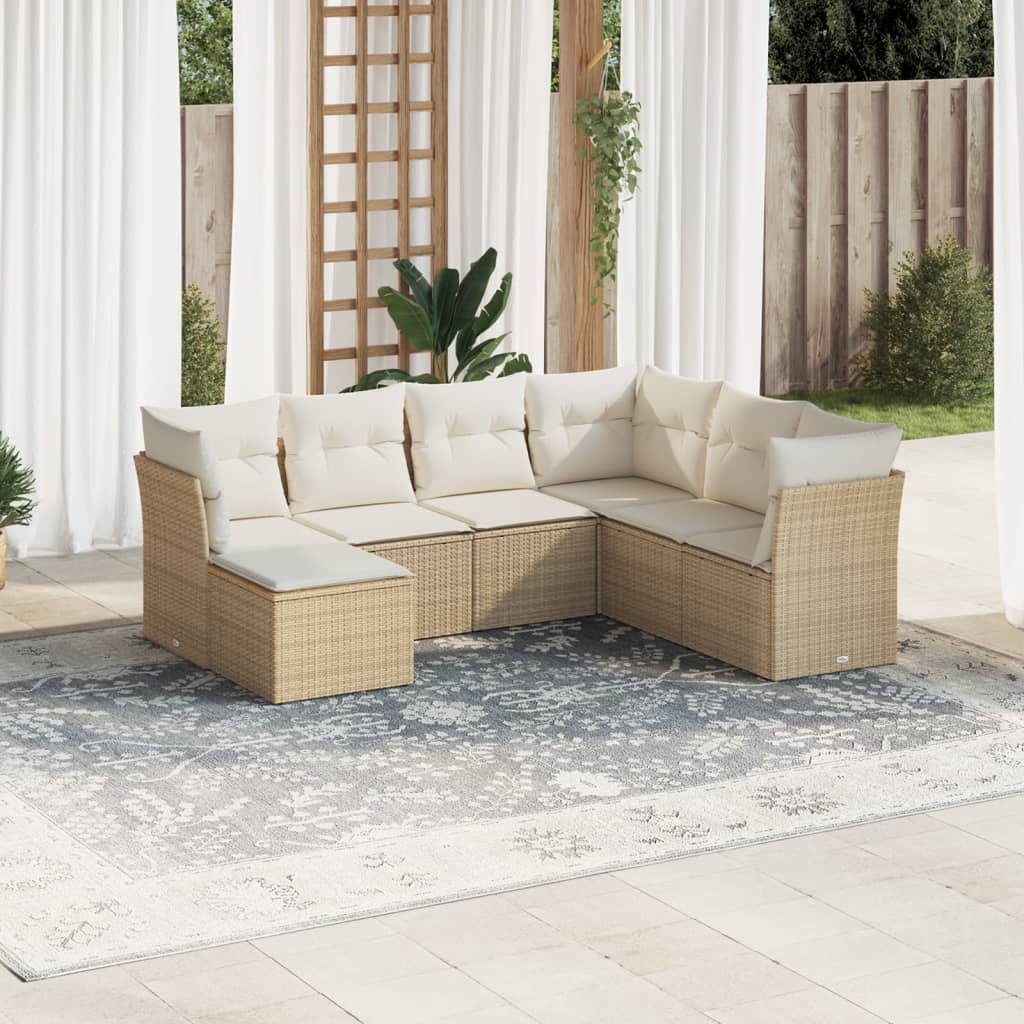 Set De Sofás De Jardín 7 Pzas Con Cojines Ratán Pe