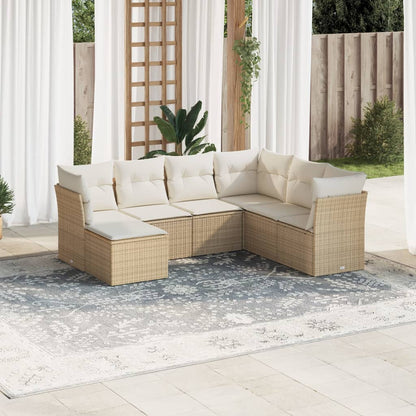 Set De Sofás De Jardín 7 Pzas Con Cojines Ratán Pe