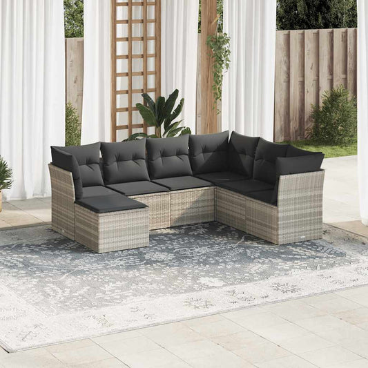 Set De Sofás De Jardín 7 Pzas Con Cojines Ratán Pe