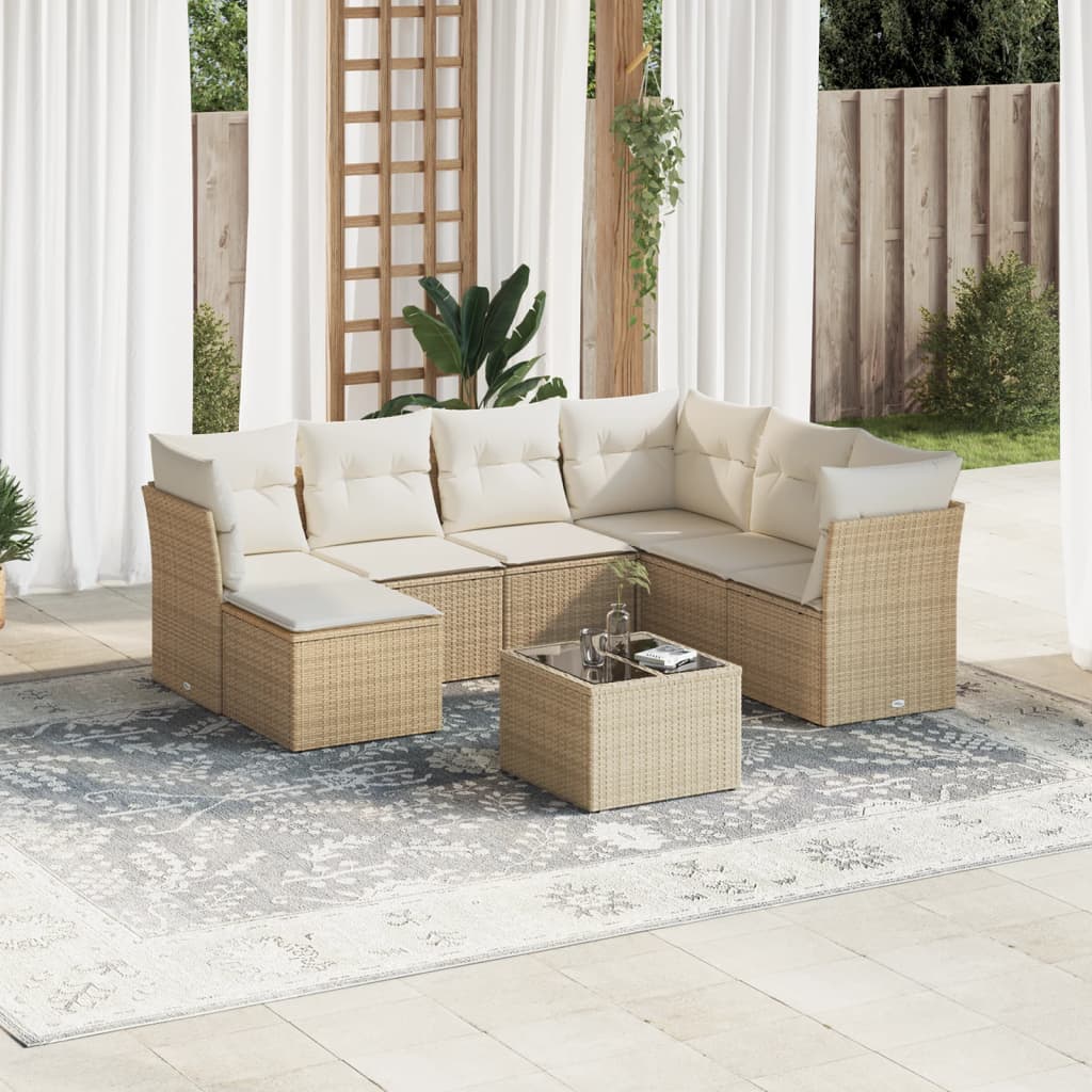 Set De Sofás De Jardín 7 Pzas Con Cojines Ratán Pe