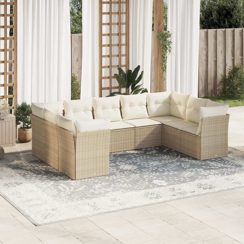 Set Muebles Jardín 9 Pzas Y Cojines Ratán Sintético