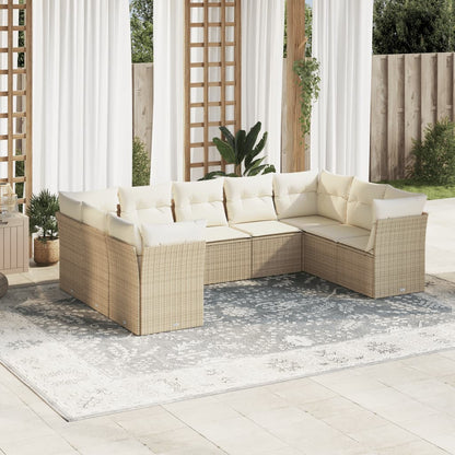 Set Muebles Jardín 9 Pzas Y Cojines Ratán Sintético