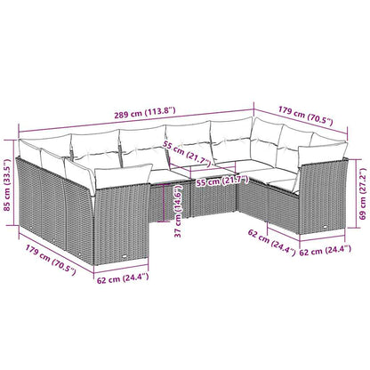 Set Muebles Jardín 9 Pzas Y Cojines Ratán Sintético