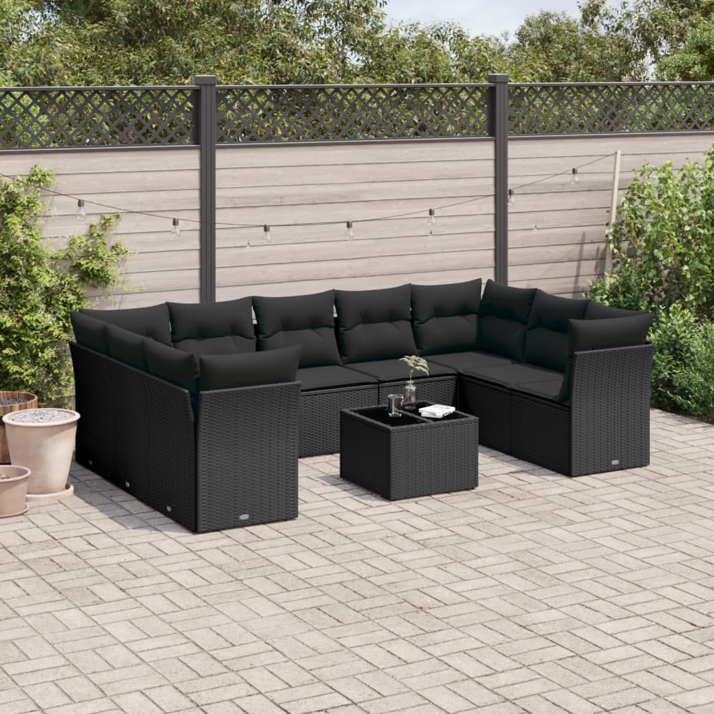 Set Muebles Jardín 9 Pzas Y Cojines Ratán Sintético