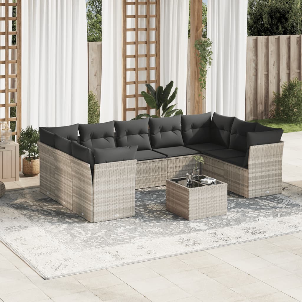 Set Muebles Jardín 9 Pzas Y Cojines Ratán Sintético