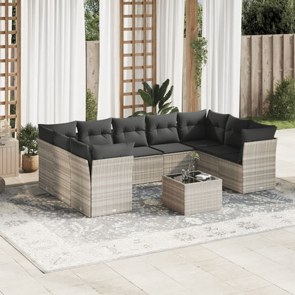 Set Muebles Jardín 9 Pzas Y Cojines Ratán Sintético