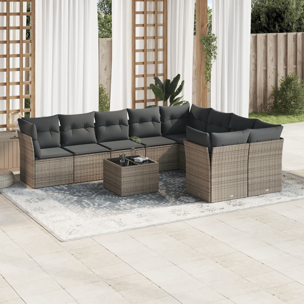 Set Muebles Jardín 9 Pzas Y Cojines Ratán Sintético