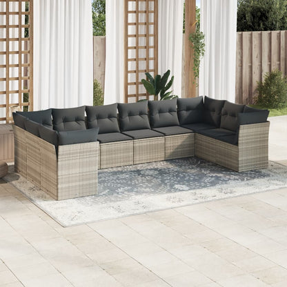 Set De Sofás De Jardín 11 Pzas Y Cojines Ratán Sintético Gris