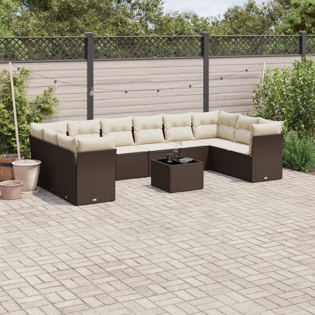 Set De Sofás De Jardín 11 Pzas Y Cojines Ratán Sintético Gris
