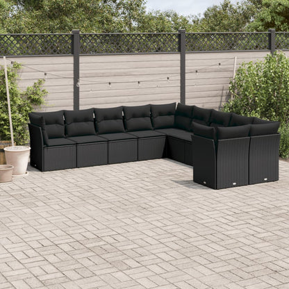 Set De Sofás De Jardín 11 Pzas Y Cojines Ratán Sintético Gris