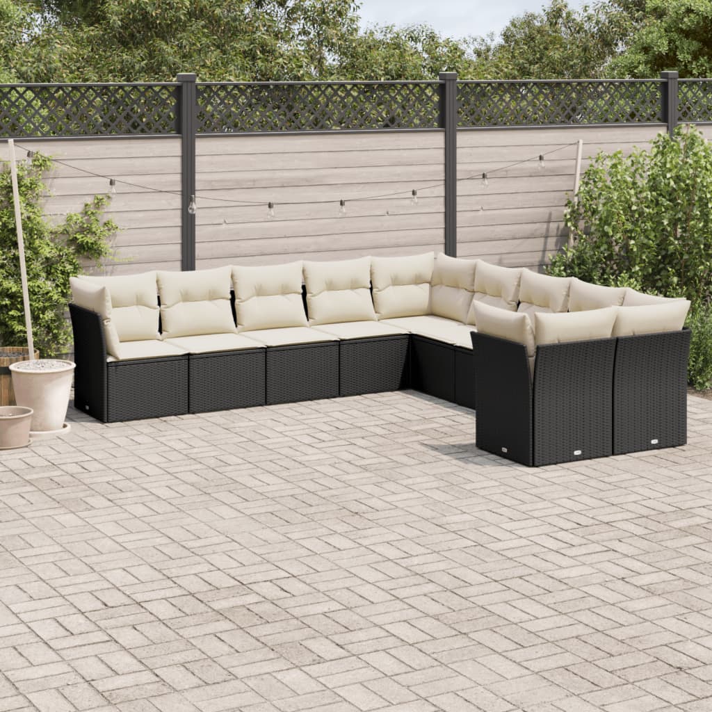 Set De Sofás De Jardín 11 Pzas Y Cojines Ratán Sintético Gris