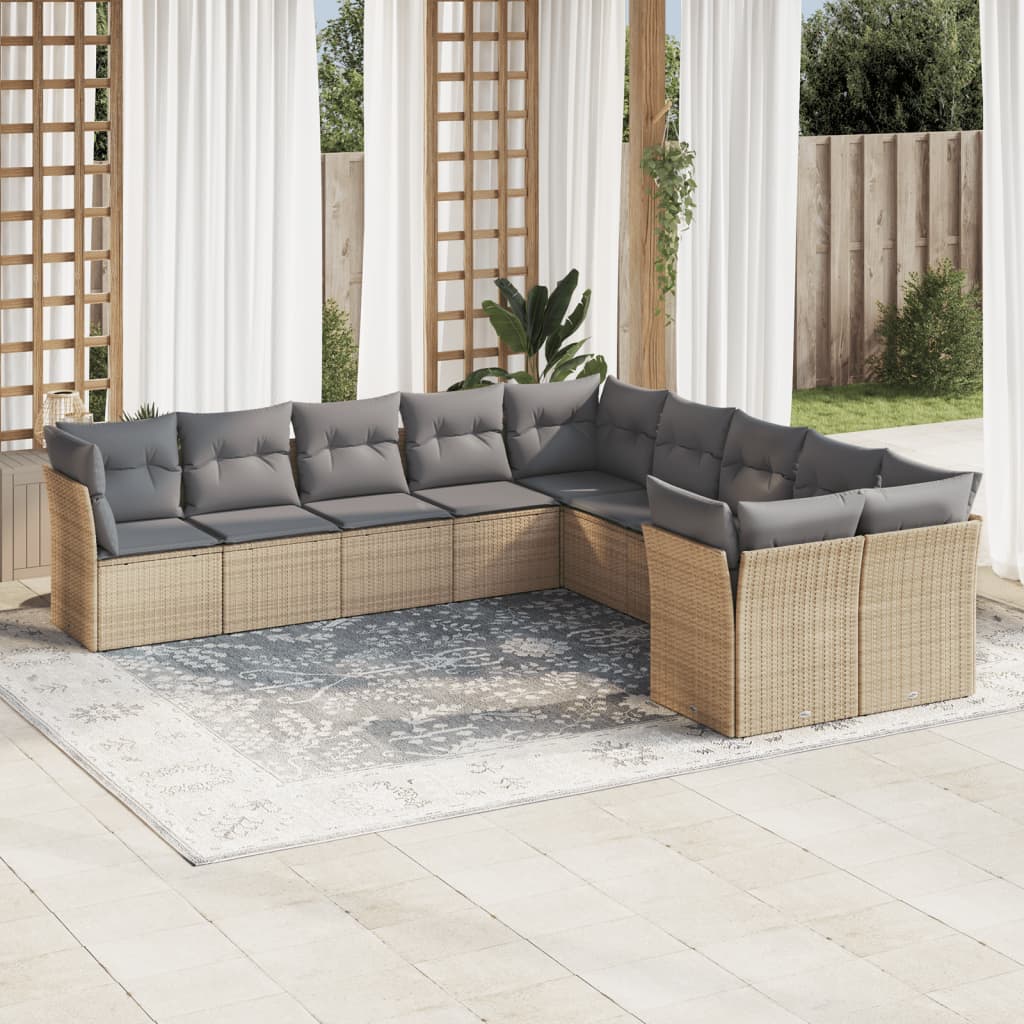 Set De Sofás De Jardín 11 Pzas Y Cojines Ratán Sintético Gris