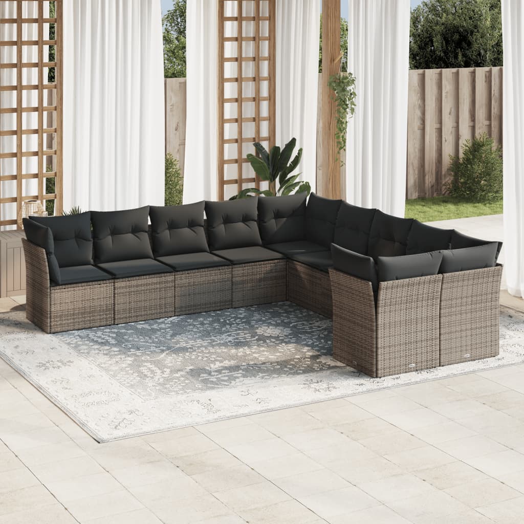Set De Sofás De Jardín 11 Pzas Y Cojines Ratán Sintético Gris