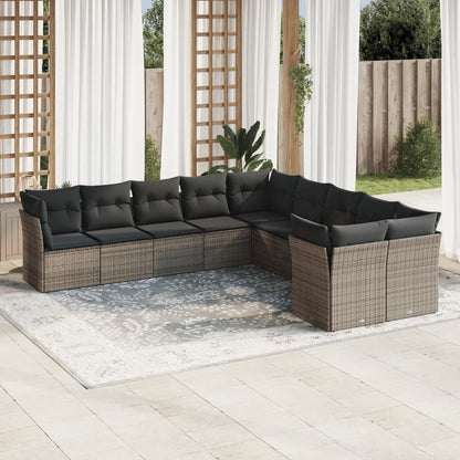 Set De Sofás De Jardín 11 Pzas Y Cojines Ratán Sintético Gris