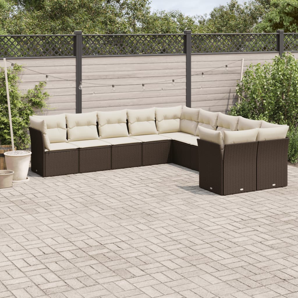 Set De Sofás De Jardín 11 Pzas Y Cojines Ratán Sintético Gris