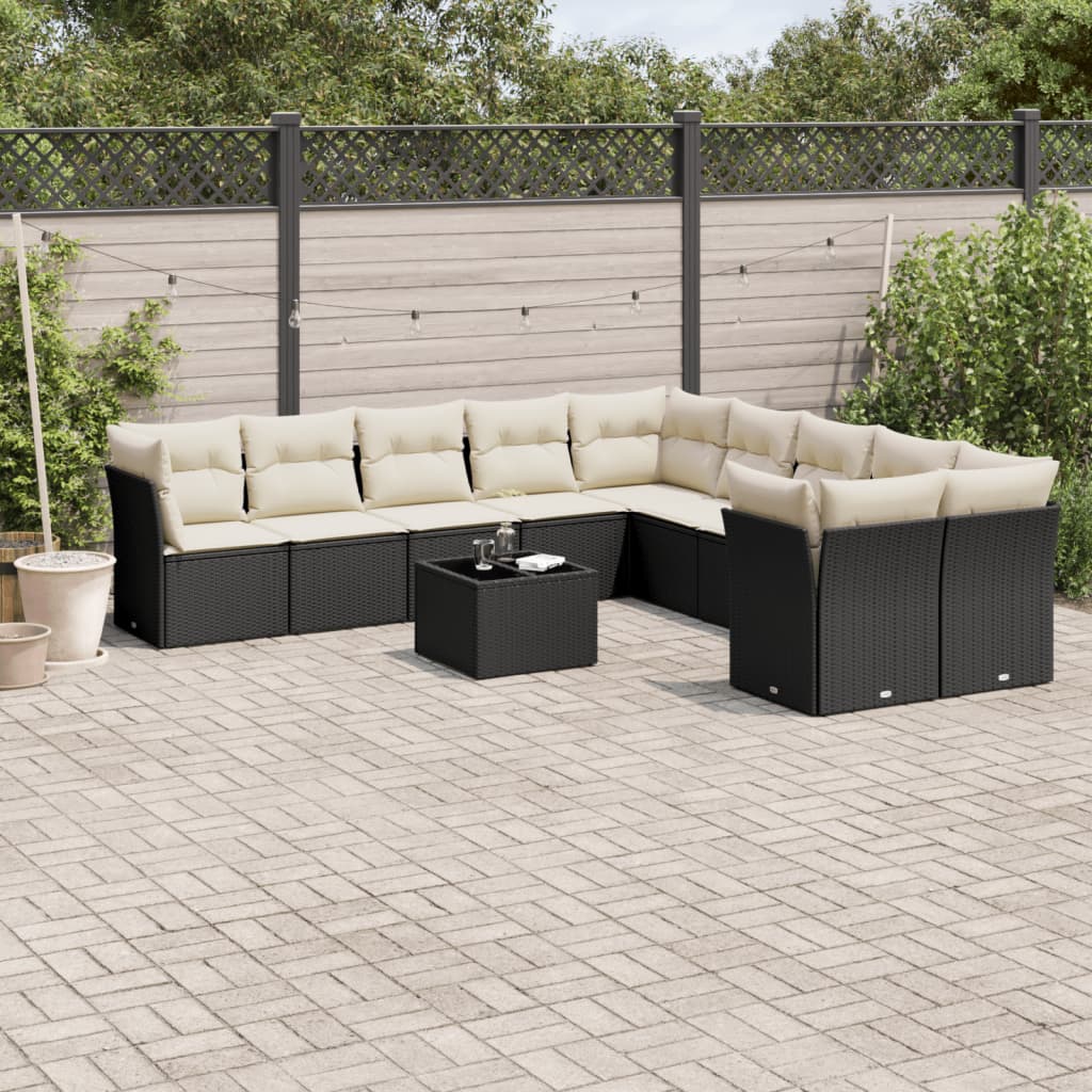 Set De Sofás De Jardín 11 Pzas Y Cojines Ratán Sintético Gris