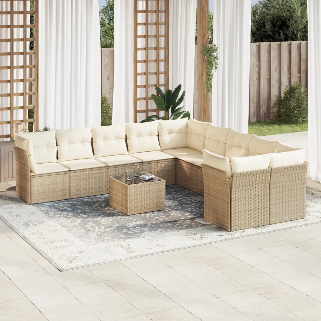 Set De Sofás De Jardín 11 Pzas Y Cojines Ratán Sintético Gris
