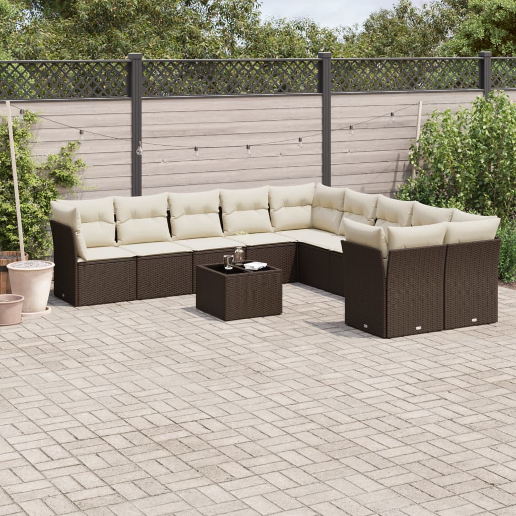 Set De Sofás De Jardín 11 Pzas Y Cojines Ratán Sintético Gris