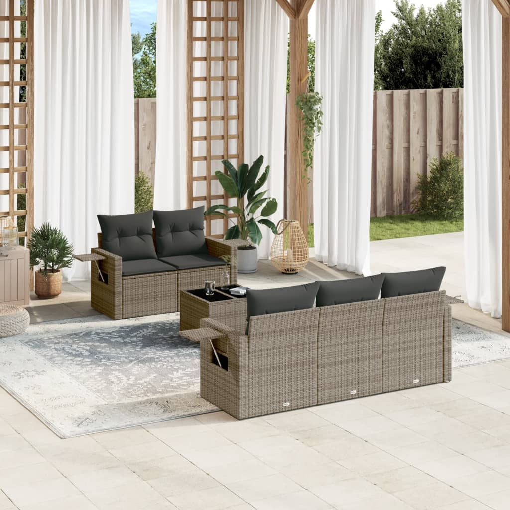 Set De Sofás De Jardín 6 Pzas Y Cojines Ratán Sintético Gris