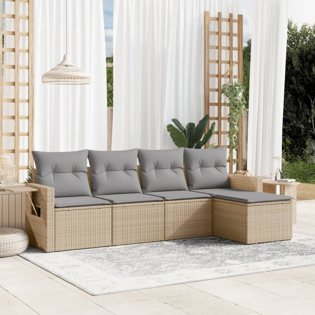 Set De Sofás Jardín Y Cojines 5 Pzas Ratán Sintético