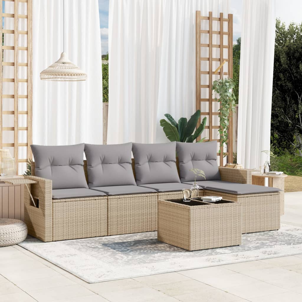 Set De Sofás Jardín Y Cojines 5 Pzas Ratán Sintético