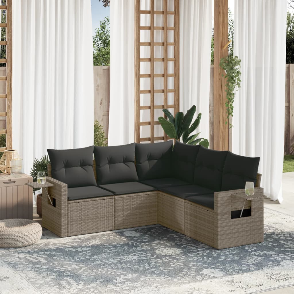 Set De Sofás De Jardín 6 Pzas Y Cojines Ratán Sintético Gris