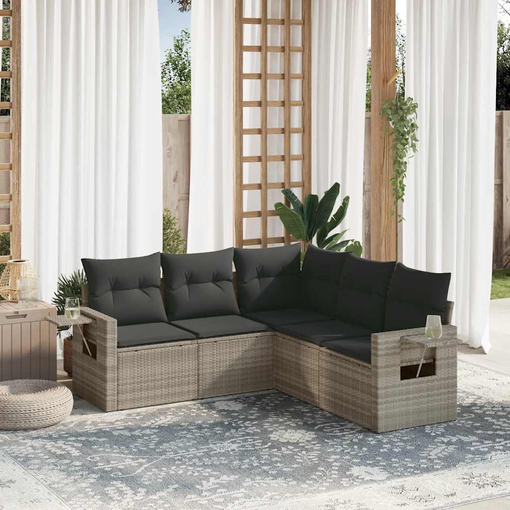 Set De Sofás De Jardín 6 Pzas Y Cojines Ratán Sintético Gris