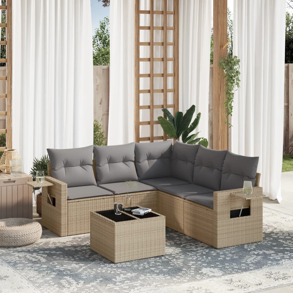 Set De Sofás De Jardín 6 Pzas Y Cojines Ratán Sintético Gris