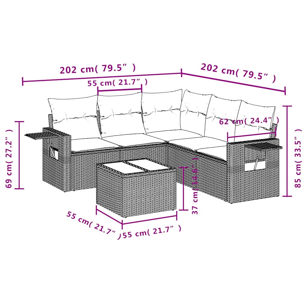 Set De Sofás De Jardín 6 Pzas Y Cojines Ratán Sintético Gris
