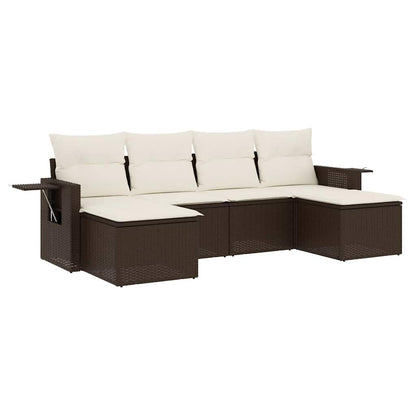 Set Sofás De Jardín 6 Piezas Y Cojines Ratán Sintético Marrón