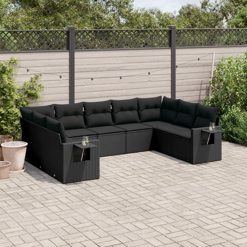 Set Muebles Jardín 9 Pzas Y Cojines Ratán Sintético