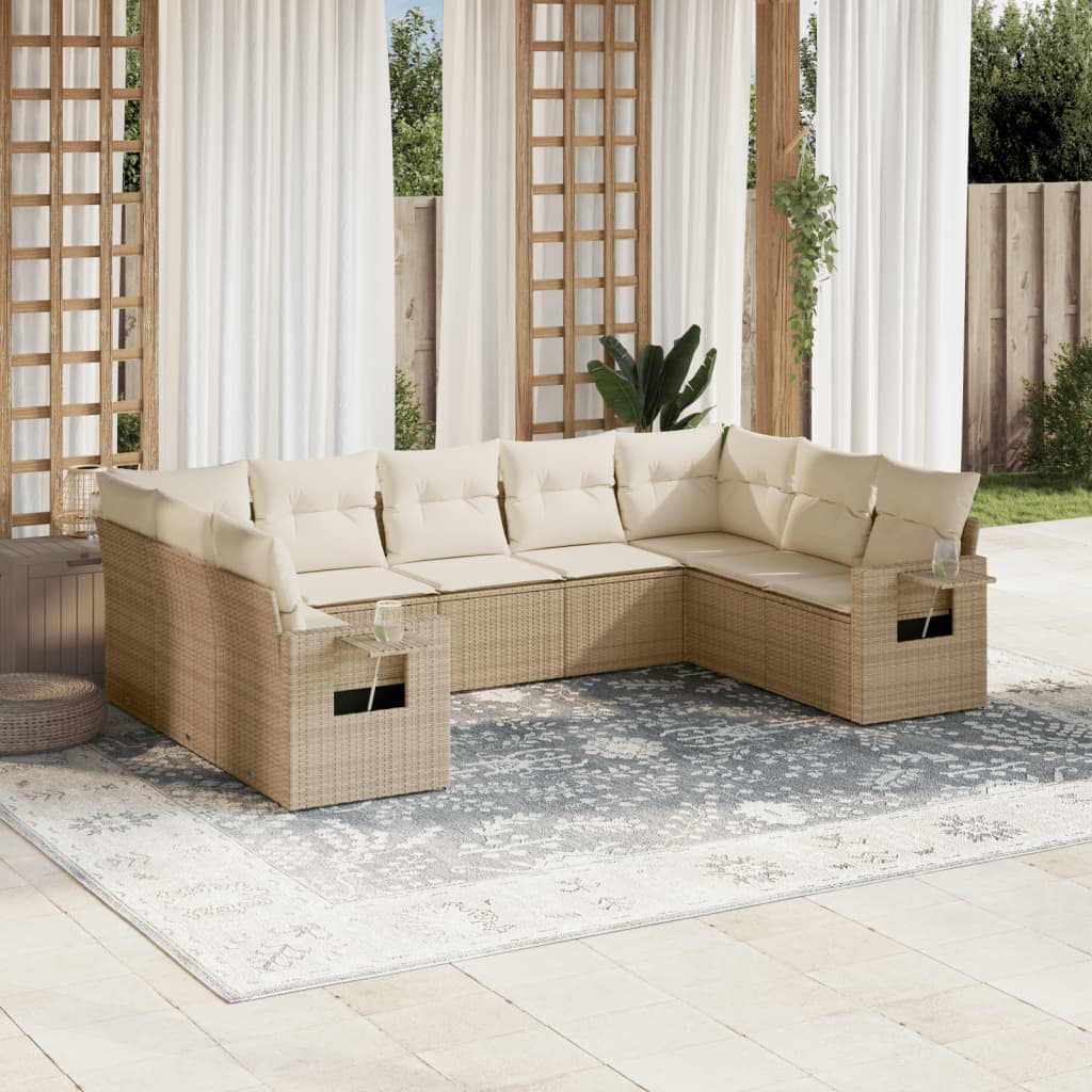 Set Muebles Jardín 9 Pzas Y Cojines Ratán Sintético
