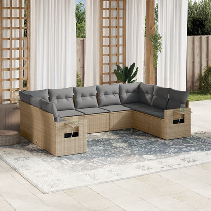 Set Muebles Jardín 9 Pzas Y Cojines Ratán Sintético