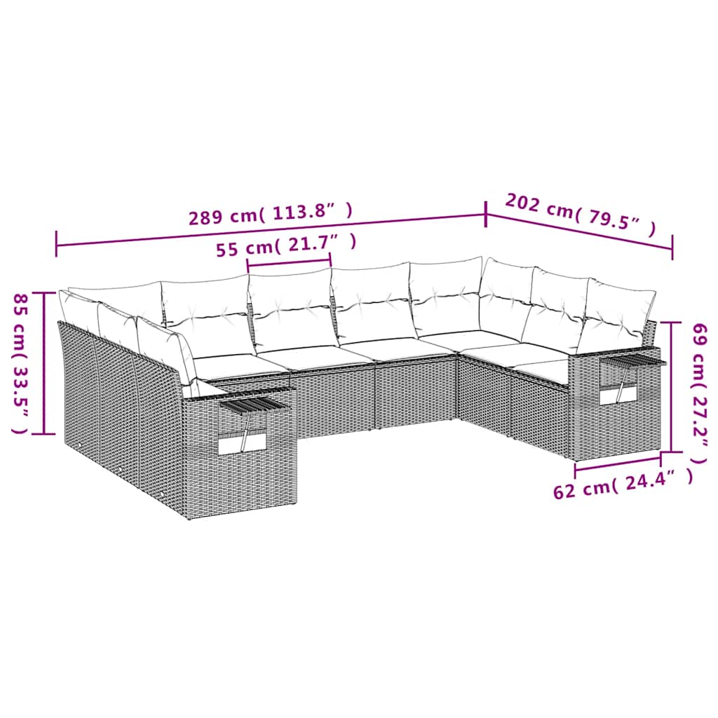 Set Muebles Jardín 9 Pzas Y Cojines Ratán Sintético