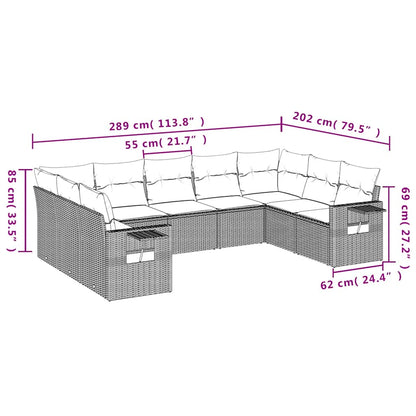 Set Muebles Jardín 9 Pzas Y Cojines Ratán Sintético