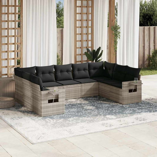 Set Muebles Jardín 9 Pzas Y Cojines Ratán Sintético
