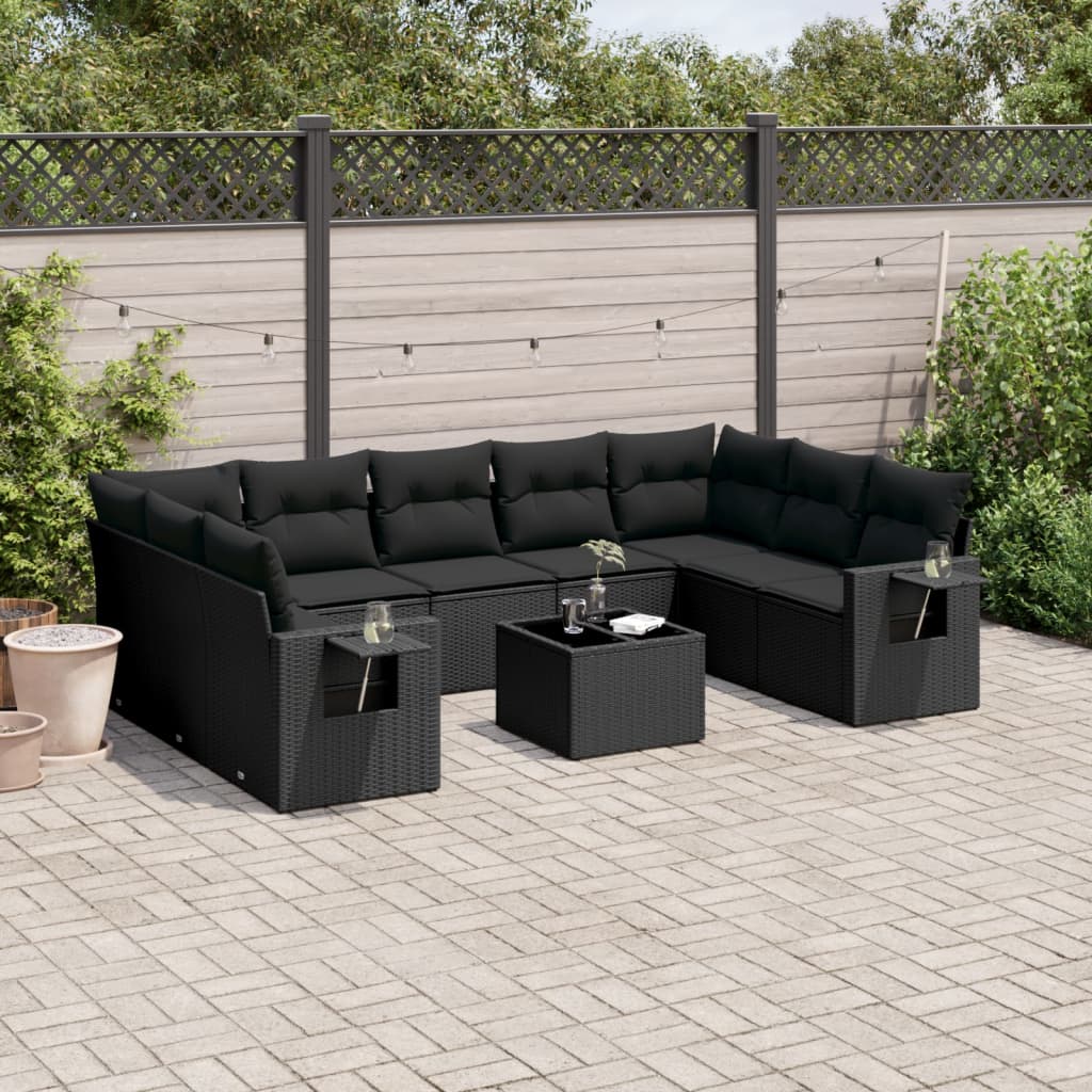 Set Muebles Jardín 9 Pzas Y Cojines Ratán Sintético