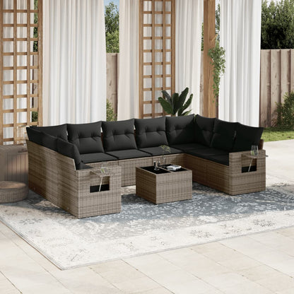 Set Muebles Jardín 9 Pzas Y Cojines Ratán Sintético