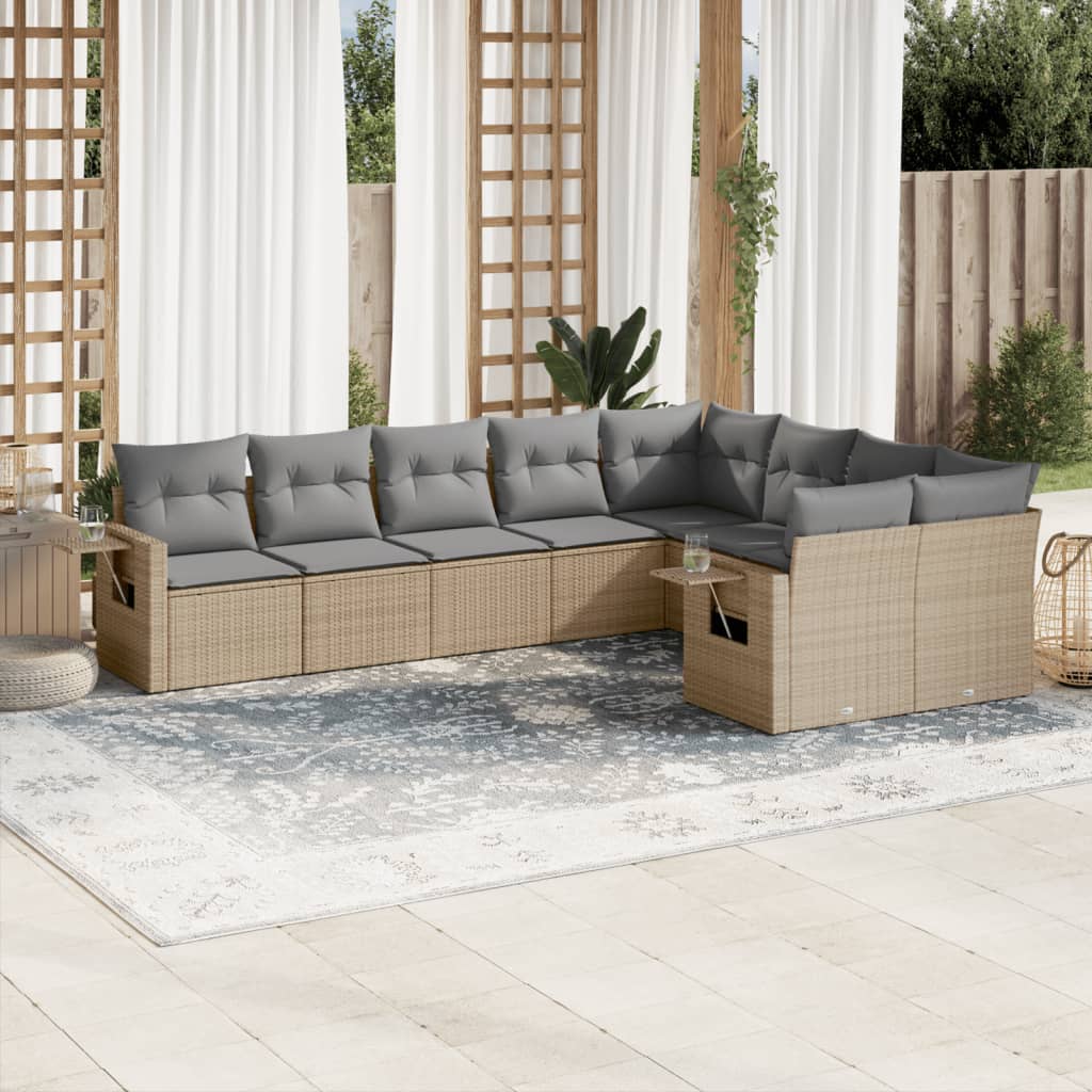 Set Muebles Jardín 9 Pzas Y Cojines Ratán Sintético