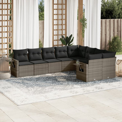 Set Muebles Jardín 9 Pzas Y Cojines Ratán Sintético