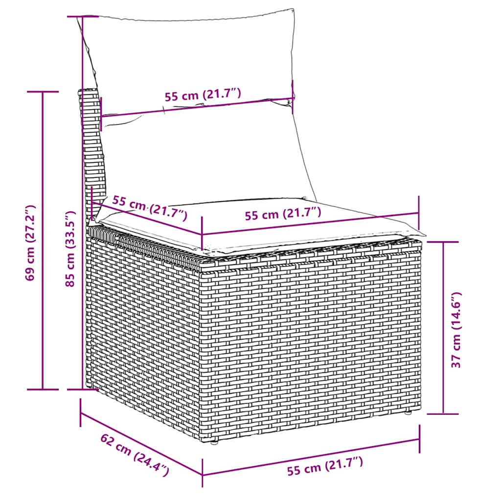 Set Muebles Jardín 9 Pzas Y Cojines Ratán Sintético