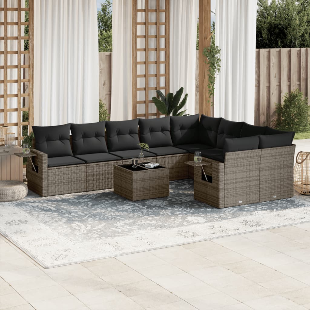 Set Muebles Jardín 9 Pzas Y Cojines Ratán Sintético