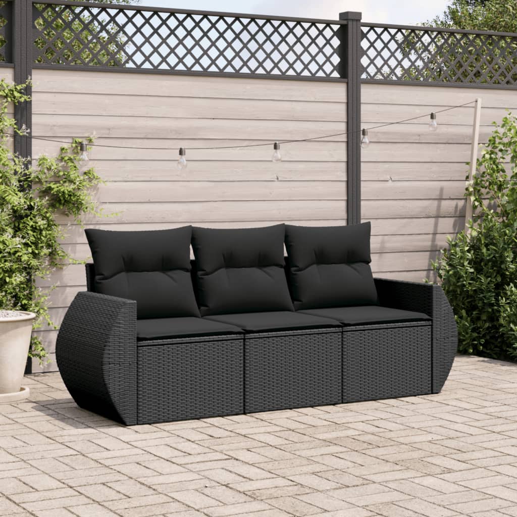 Set Sofás De Jardín 3 Piezas Y Cojines Ratán Sintético Marrón