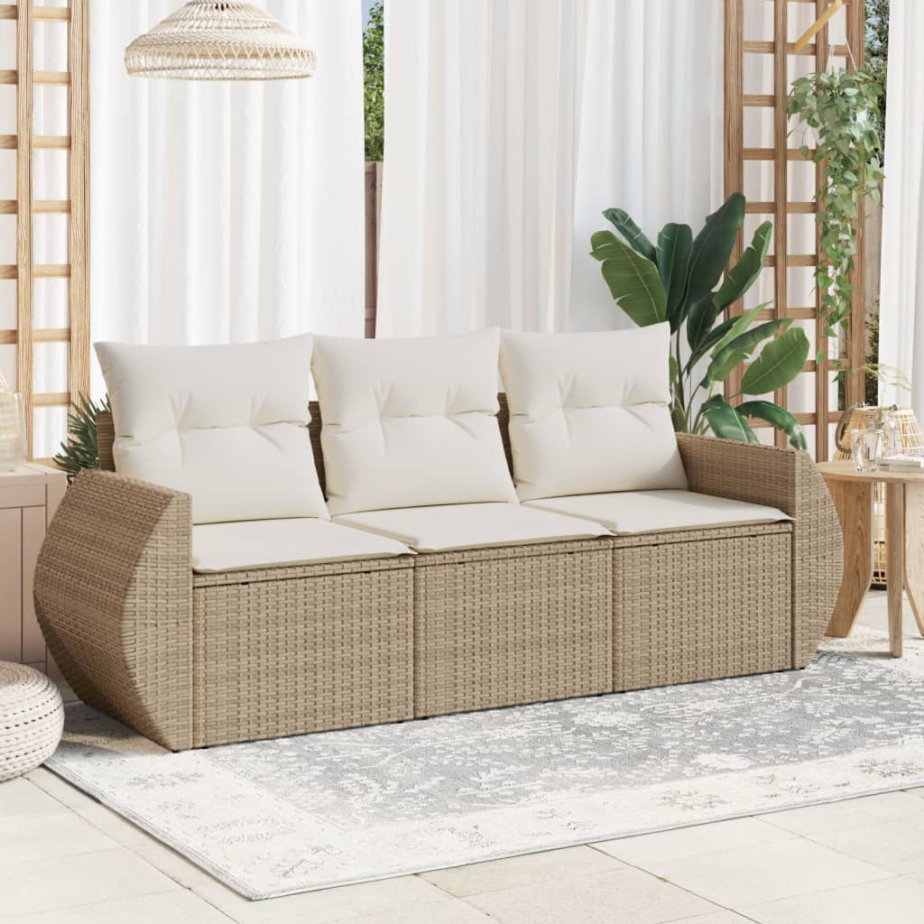Set Sofás De Jardín 3 Piezas Y Cojines Ratán Sintético Marrón