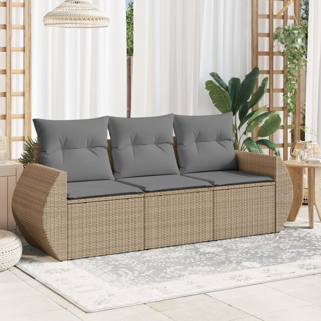 Set Sofás De Jardín 3 Piezas Y Cojines Ratán Sintético Marrón