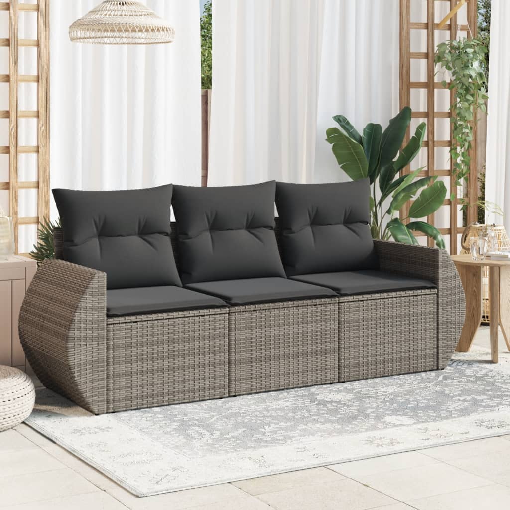 Set Sofás De Jardín 3 Piezas Y Cojines Ratán Sintético Marrón