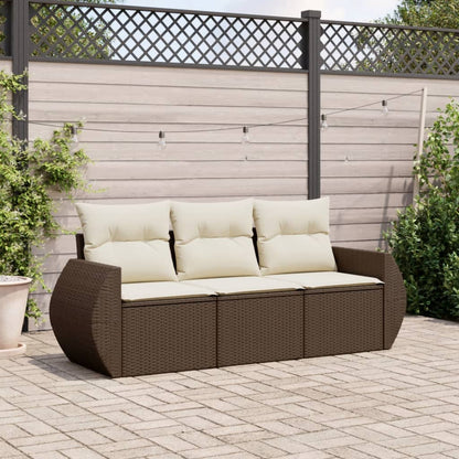 Set Sofás De Jardín 3 Piezas Y Cojines Ratán Sintético Marrón