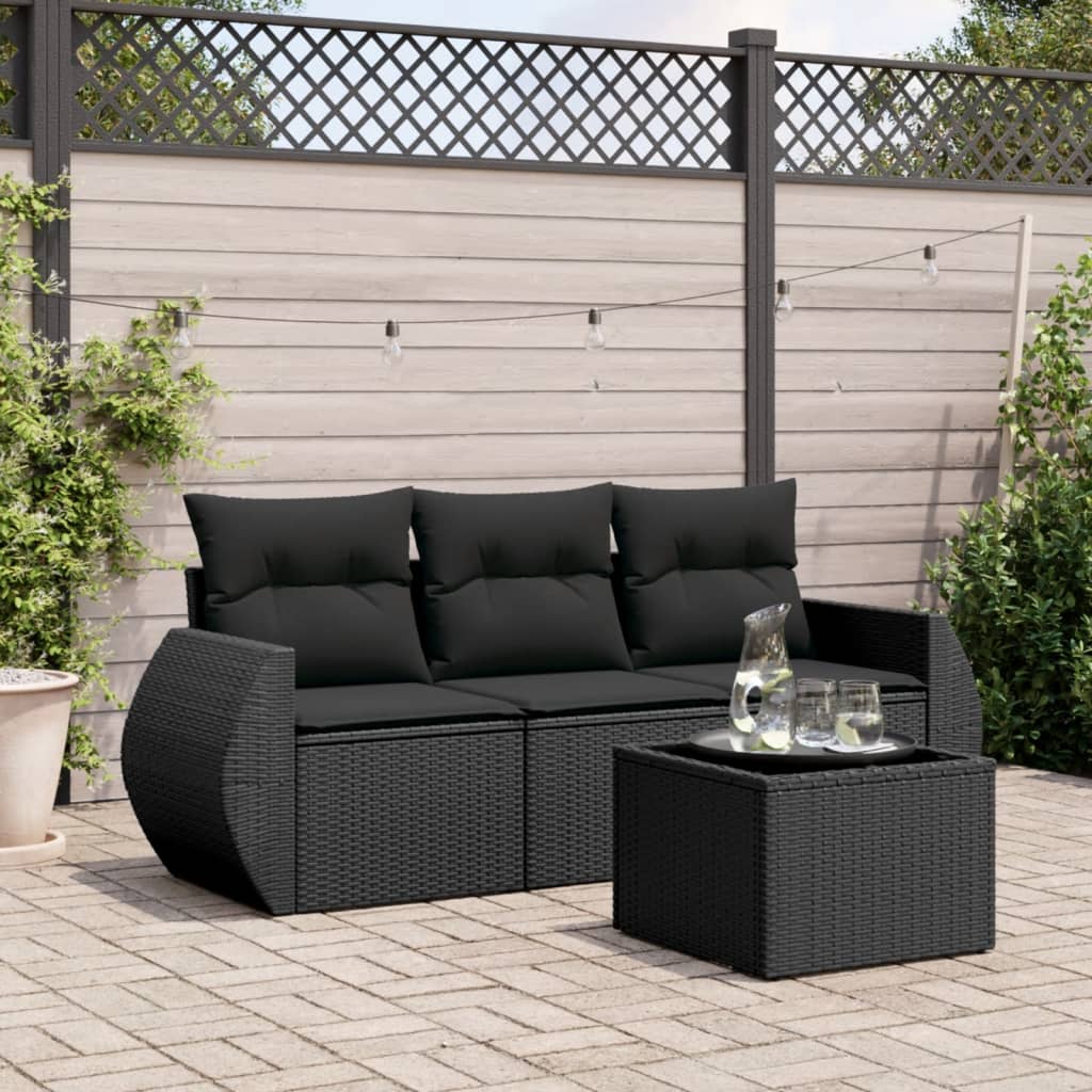 Set Sofás De Jardín 3 Piezas Y Cojines Ratán Sintético Marrón