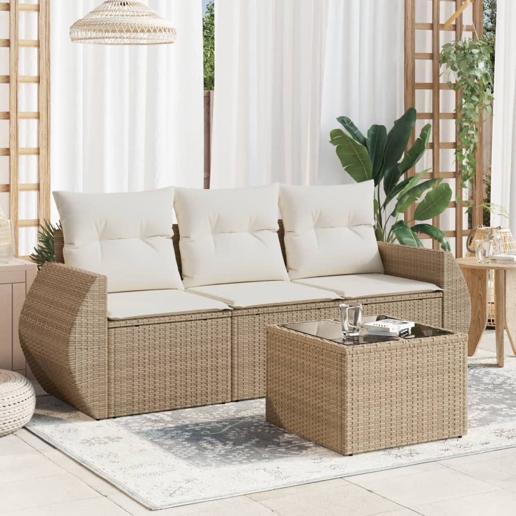 Set Sofás De Jardín 3 Piezas Y Cojines Ratán Sintético Marrón